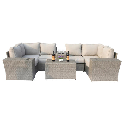Fully Assembled 4-Seater Outdoor Modular Sectional Set with Cushions & Table