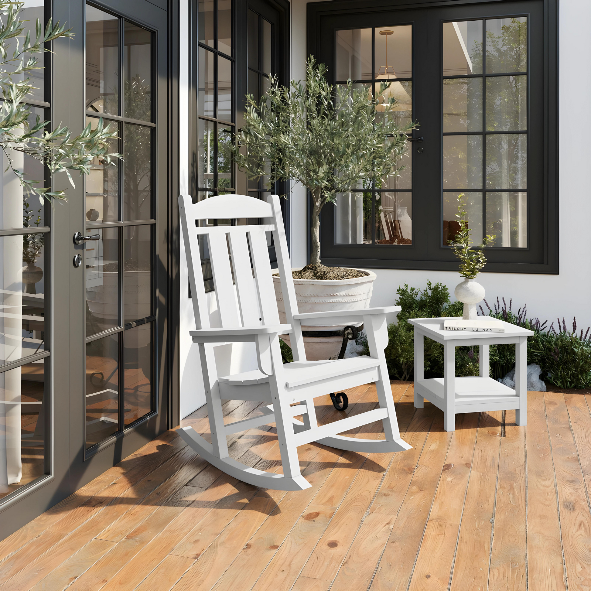 White Traditional HDPE Rocker & Glider Set for Your Garden or Porch