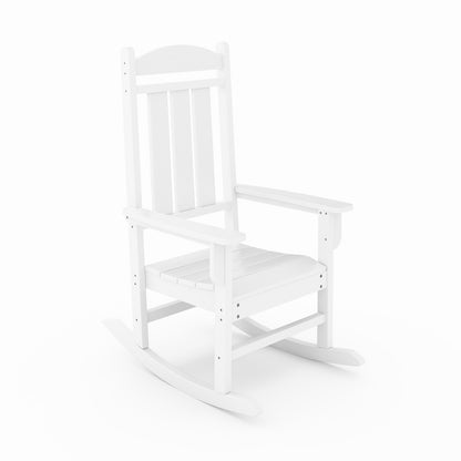 White Traditional Porch Rocker – Classic HDPE Poly Lumber for Porch, Patio, and Garden Comfort