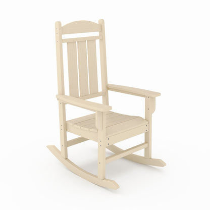 Beige Traditional Porch Rocker – Classic HDPE Poly Lumber for Porch, Patio, and Garden Comfort