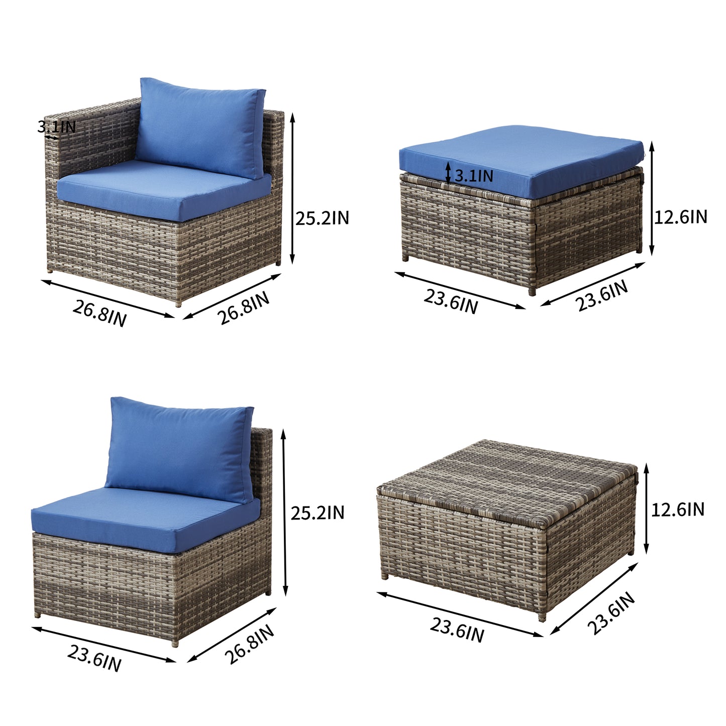 Blue Grey Rattan Patio Sofa Set - Comfortable Outdoor Seating