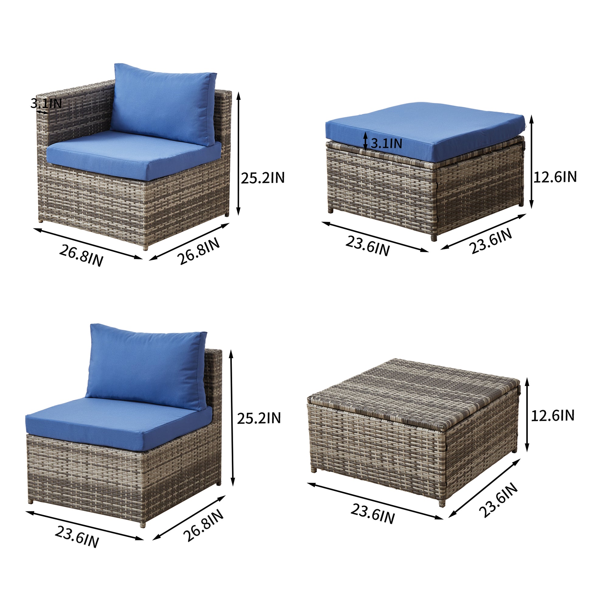 Blue Grey Rattan Patio Sofa Set - Comfortable Outdoor Seating