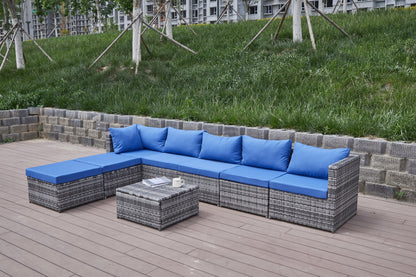 Blue Grey Rattan Patio Sofa Set - Comfortable Outdoor Seating