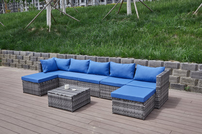 Blue Grey Rattan Patio Sofa Set - Comfortable Outdoor Seating