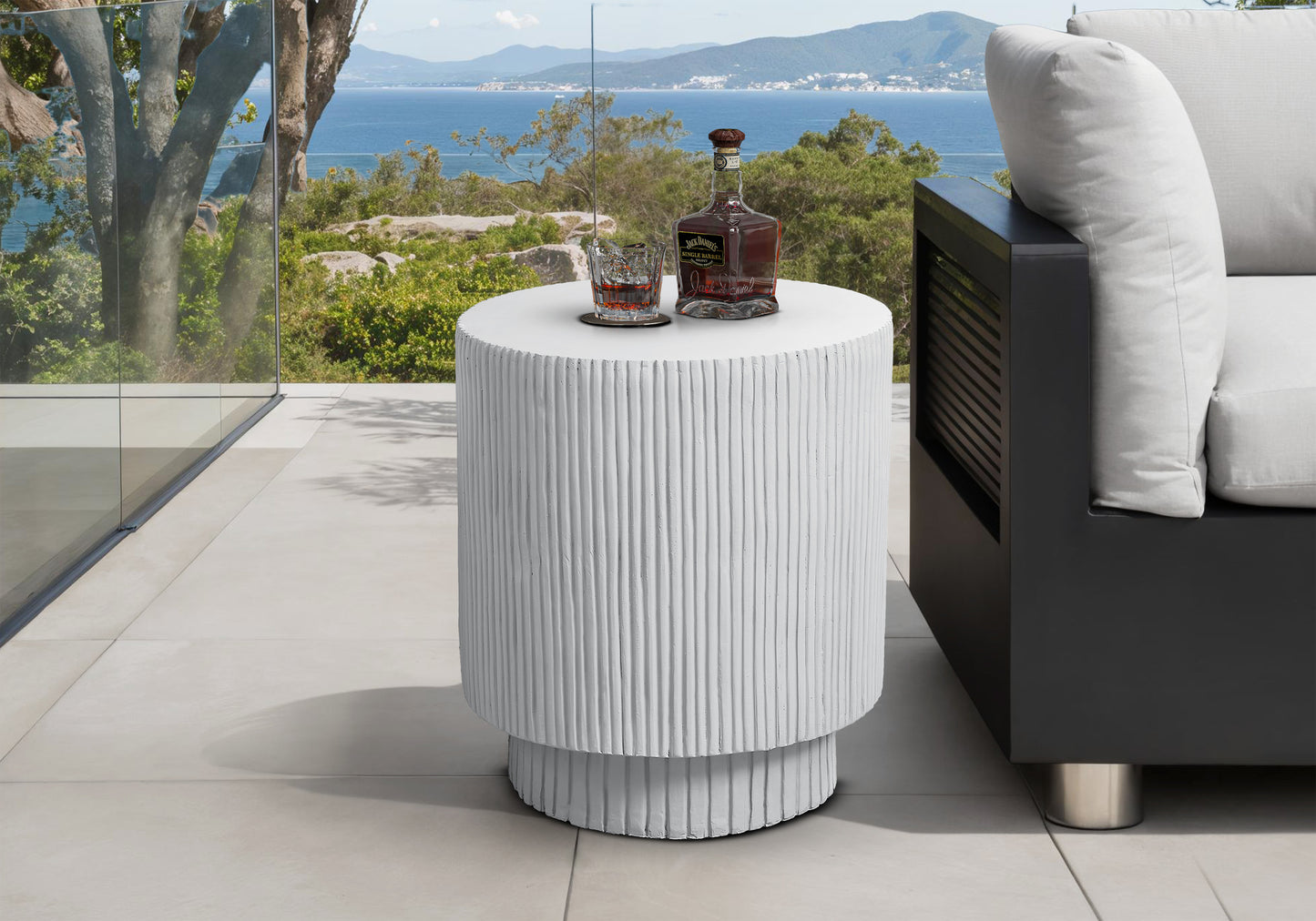 White Magnesium Oxide Accent Table - 25"H Indoor Outdoor
