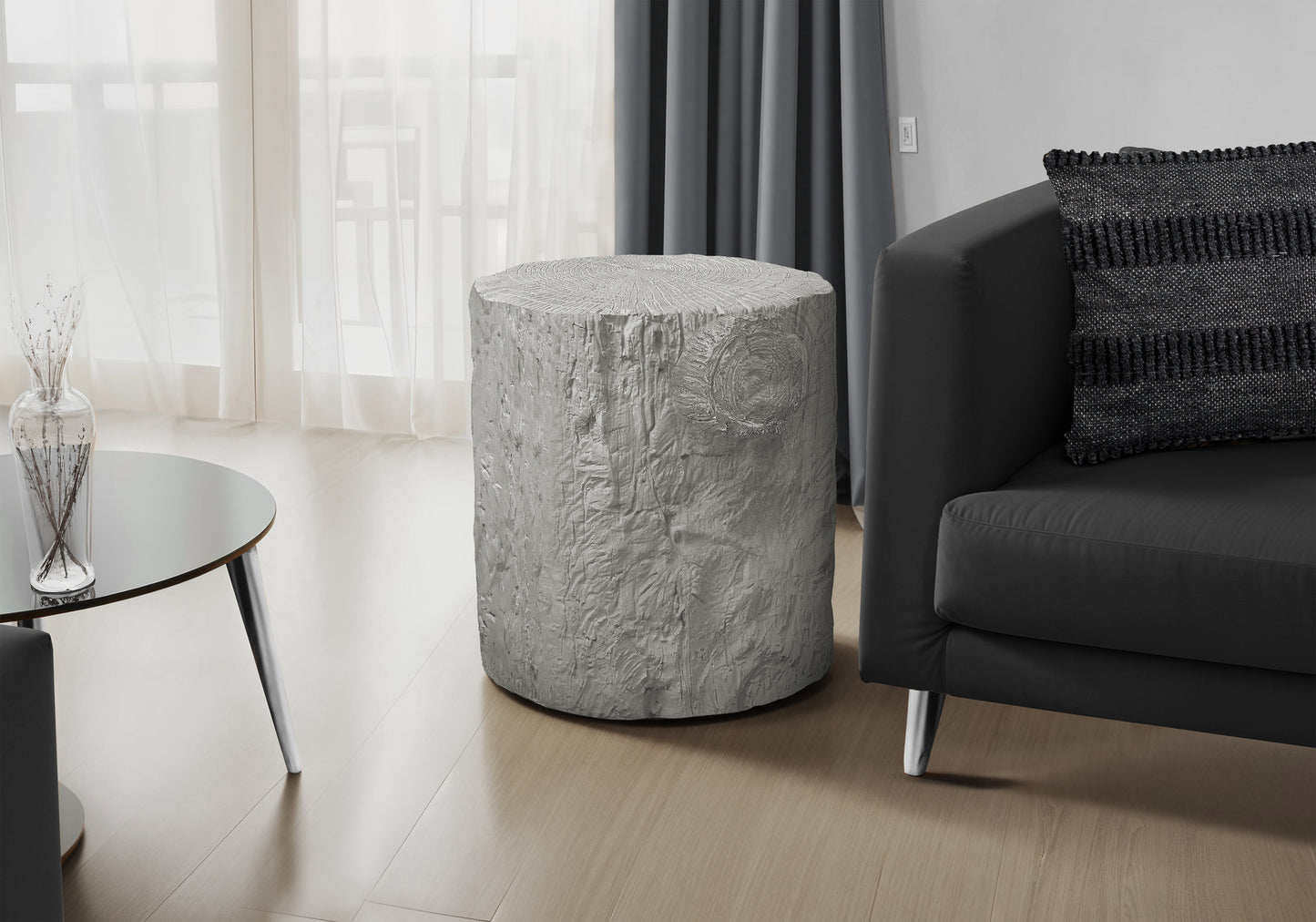 Accent Table, 25"h, Indoor Or Outdoor, Drum, End, Nightstand, Round, Side Table, Living Room, Bedroom, Grey, Contemporary, Modern
