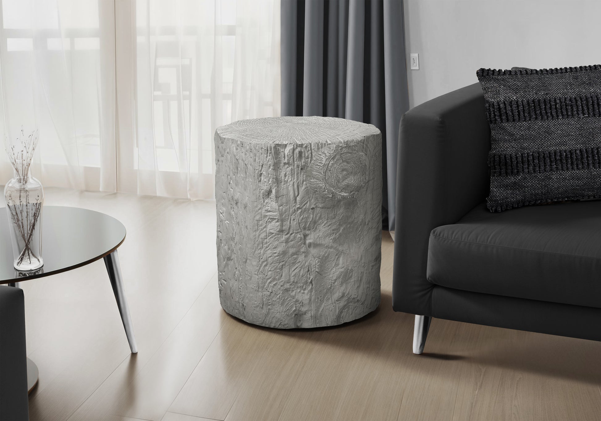 Accent Table, 25"h, Indoor Or Outdoor, Drum, End, Nightstand, Round, Side Table, Living Room, Bedroom, Grey, Contemporary, Modern