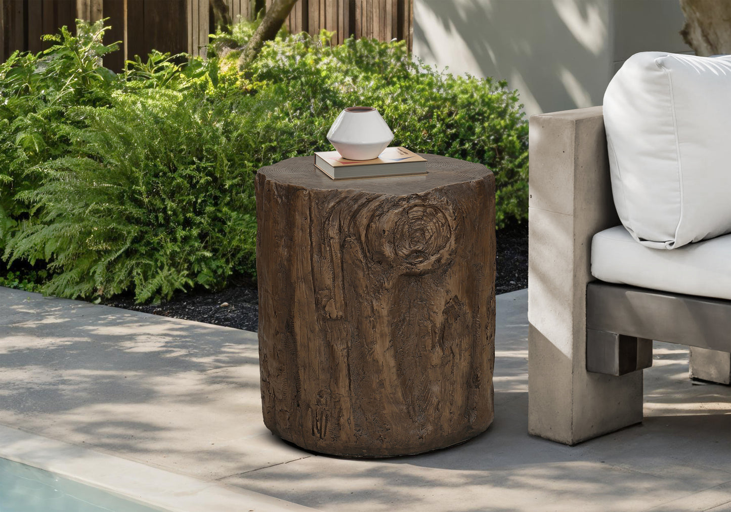 Outdoor Accent Table - 25" Round Magnesium Oxide Walnut