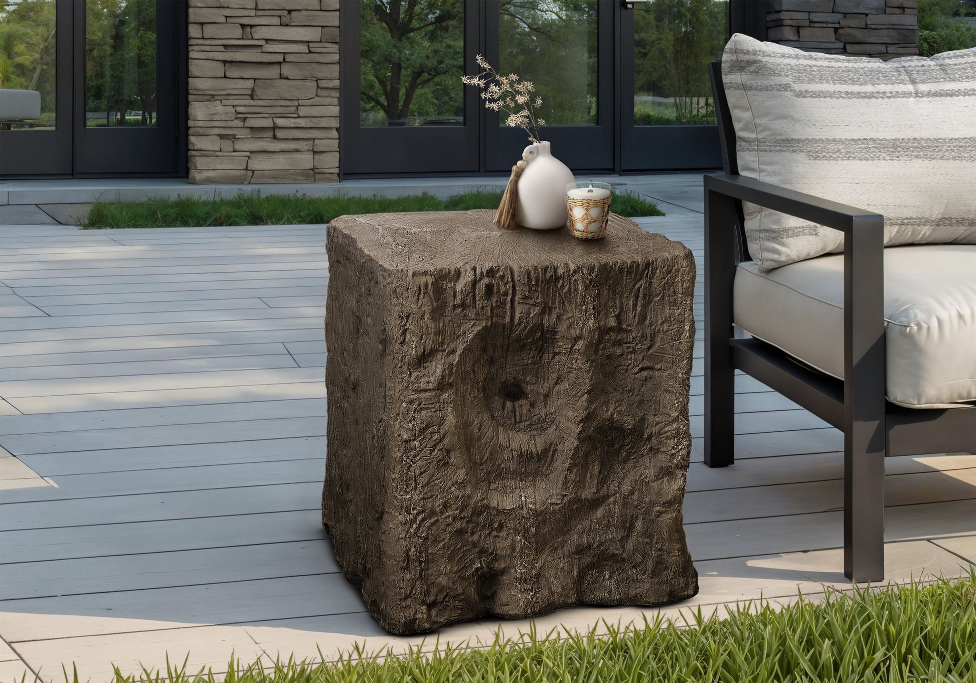 Walnut Magnesium Oxide Accent Table for Garden & Poolside Décor