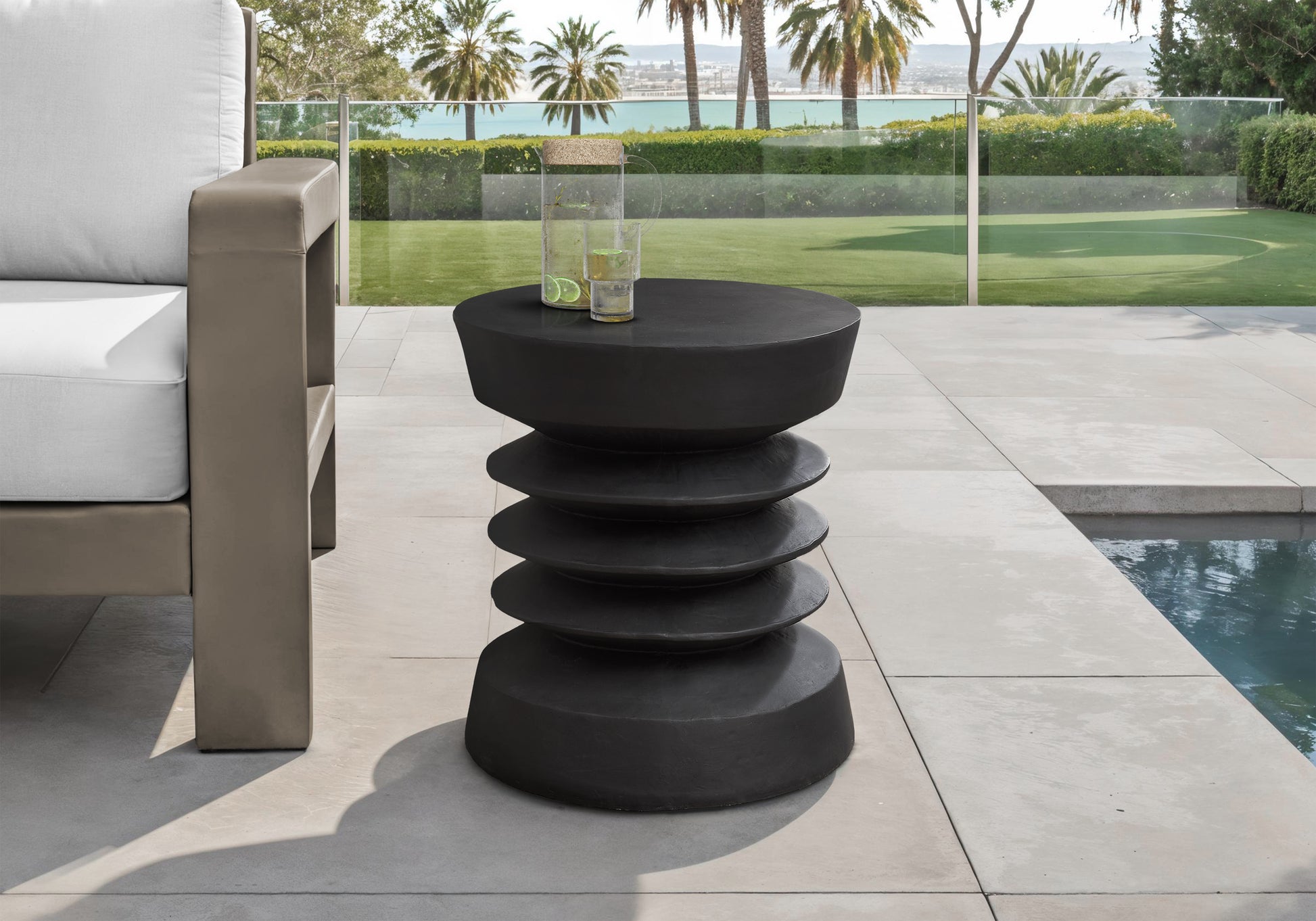 Black Magnesium Oxide Accent Table - 25"h Round Outdoor Side Table