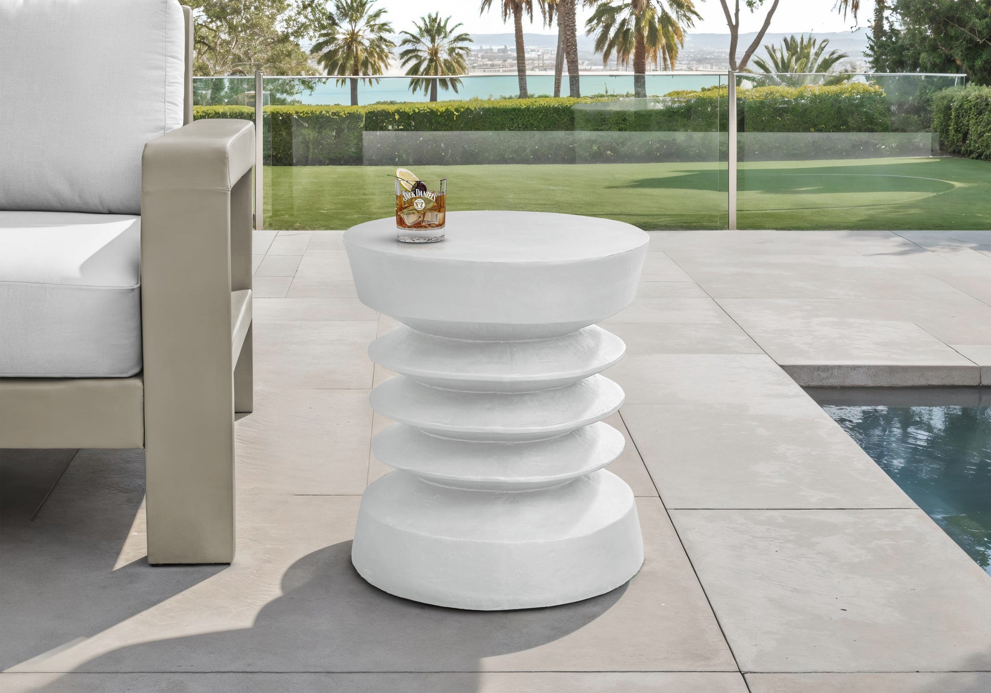 White Magnesium Oxide Accent Table - 25" Round Outdoor Side Table