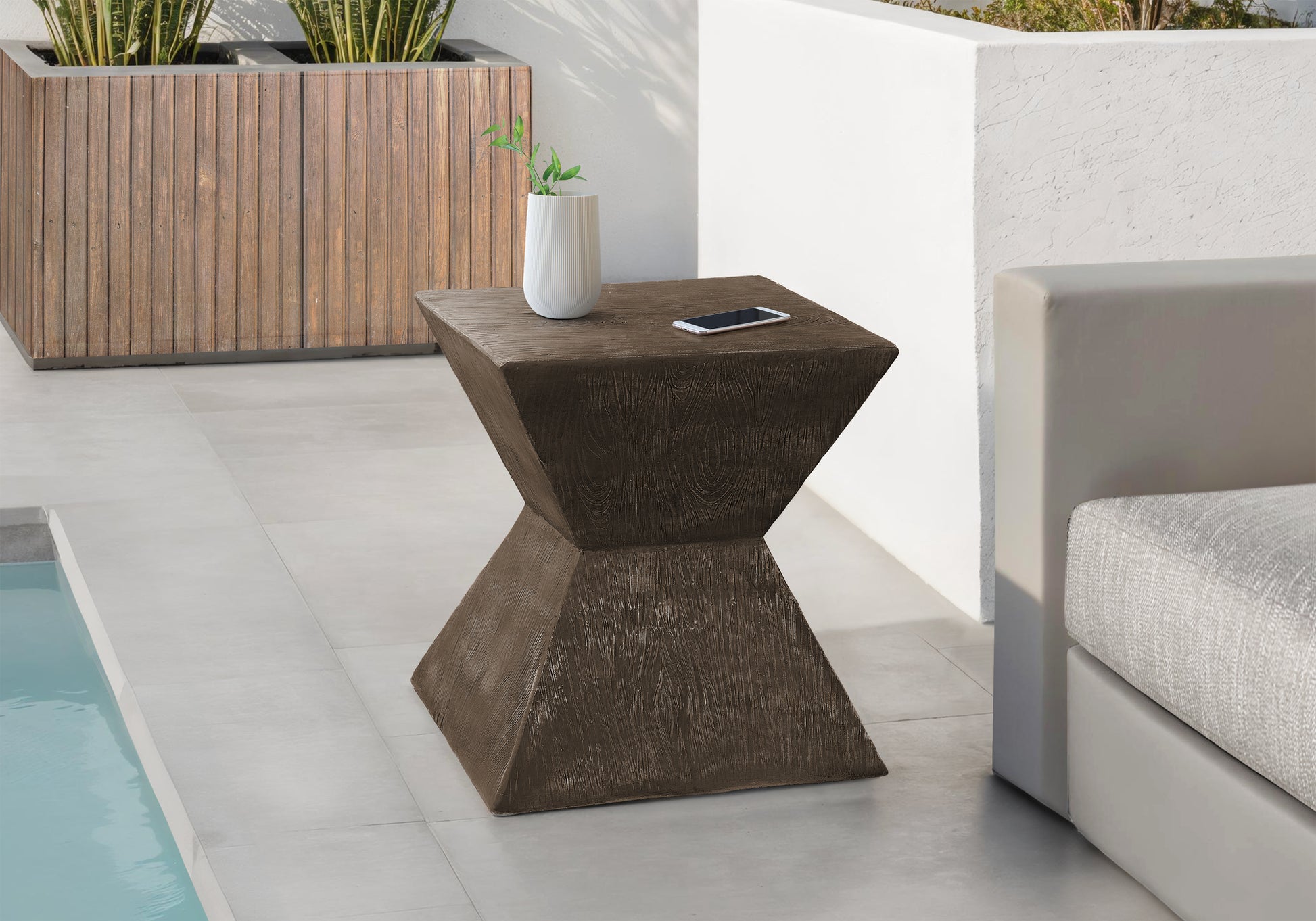Walnut Accent Table - 25"H Outdoor Side Table