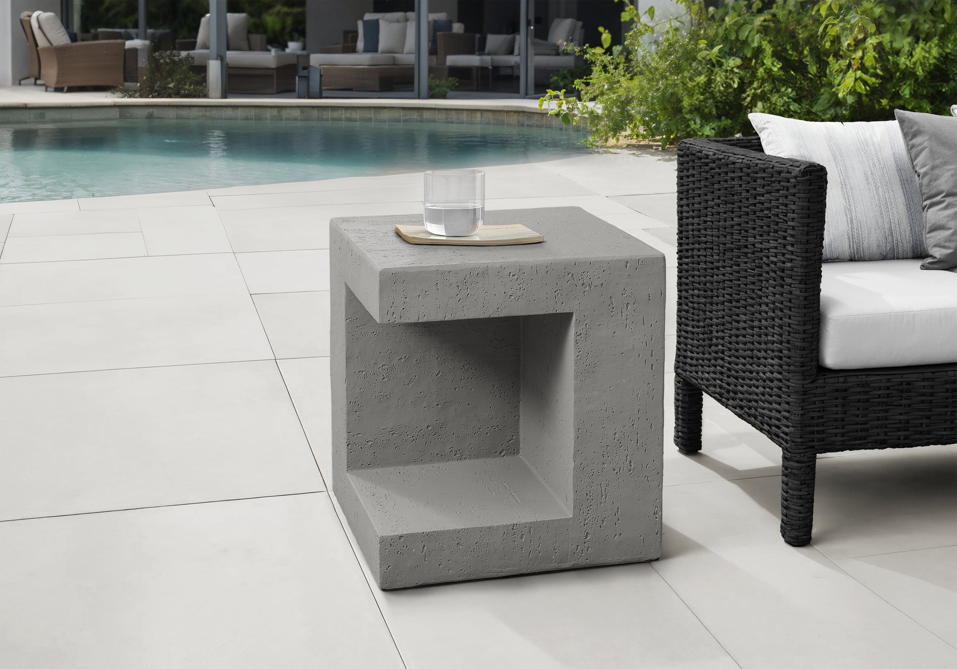 Grey Magnesium Oxide Accent Table - 25"H Outdoor Side Table