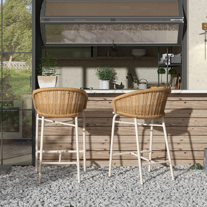 Beige Olefin Bar Stools Set of 2 - 21.5" Wicker Back