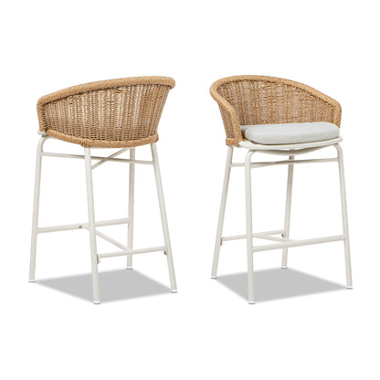 Beige Olefin Bar Stools Set of 2 - 21.5" Wicker Back
