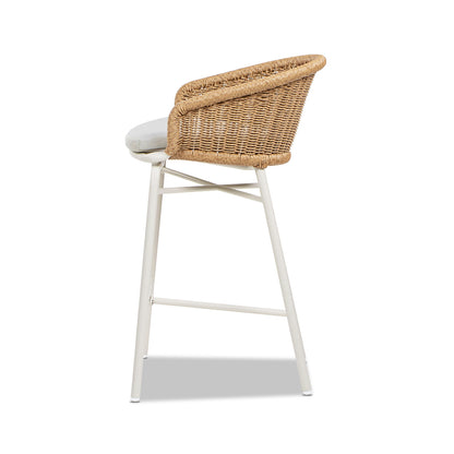 Beige Olefin Bar Stools Set of 2 - 21.5" Wicker Back