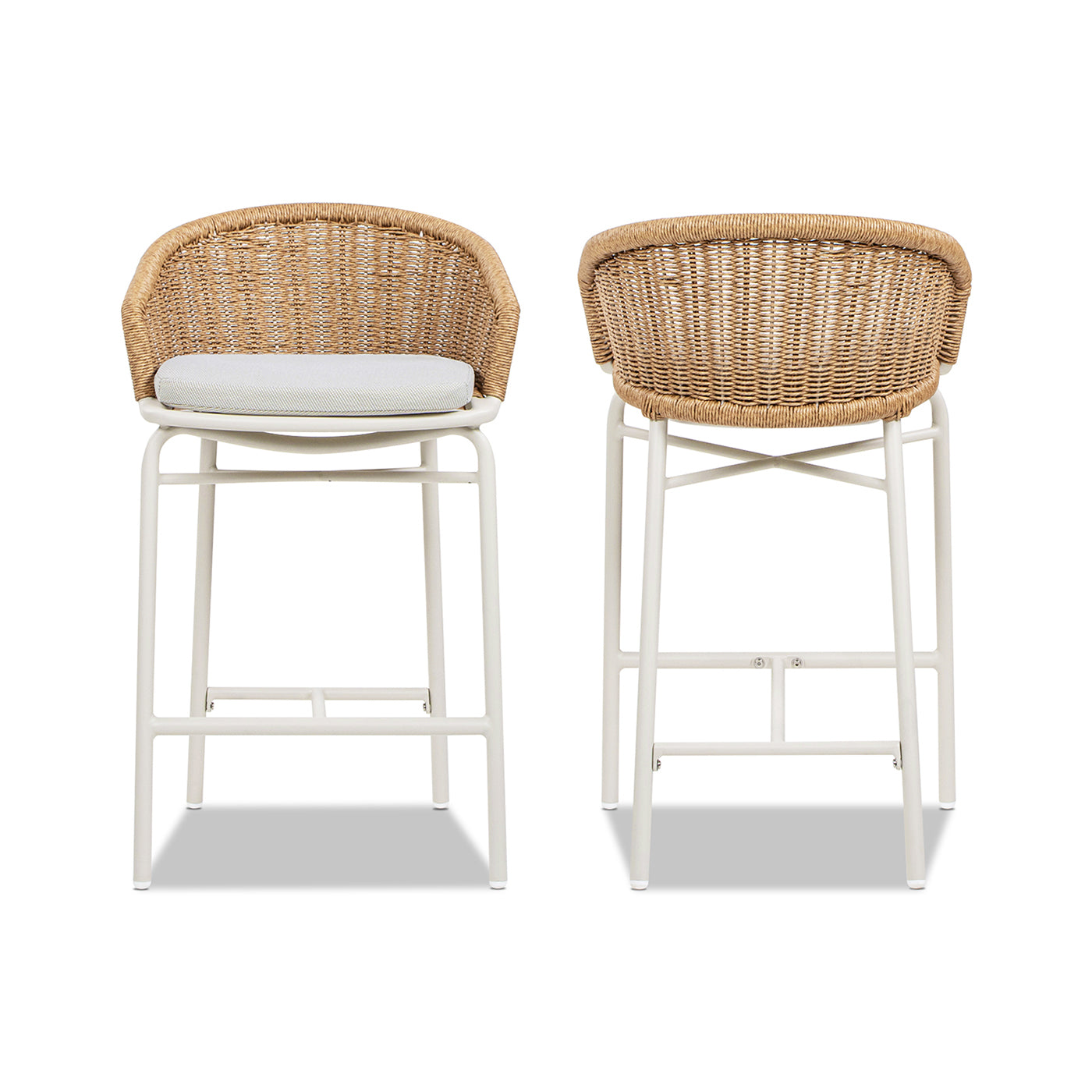 Beige Olefin Bar Stools Set of 2 - 21.5" Wicker Back