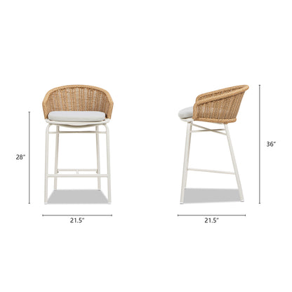 Beige Olefin Bar Stools Set of 2 - 21.5" Wicker Back