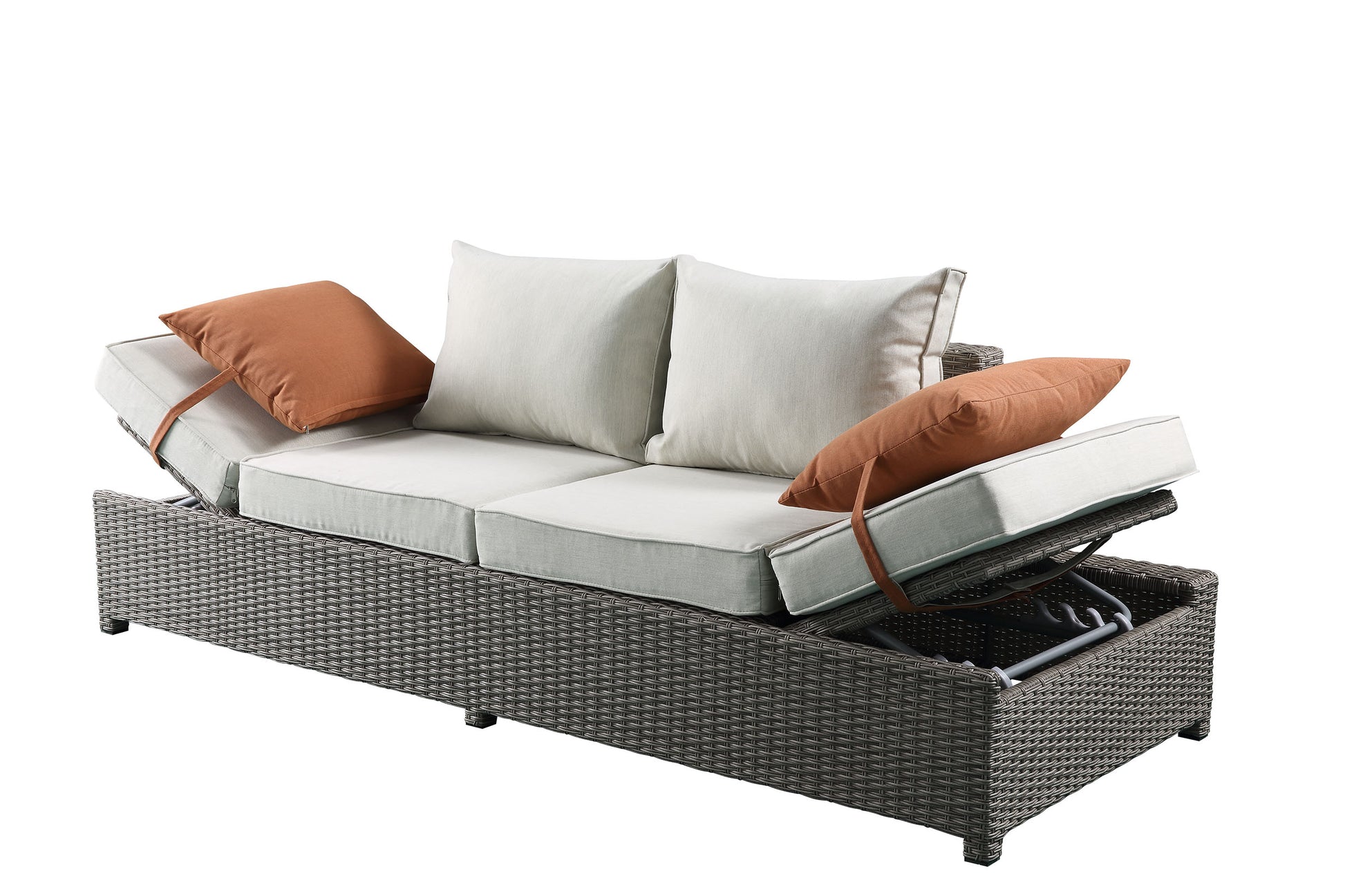 Gray Beige Outdoor Patio Sofa Set with Ottoman for Garden Living