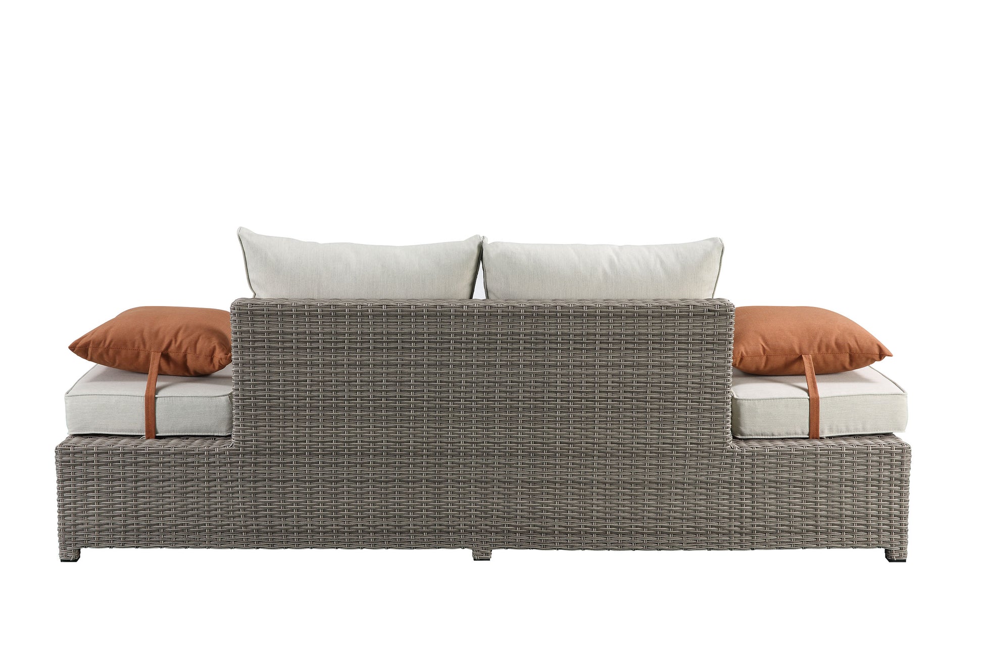 Gray Beige Outdoor Patio Sofa Set with Ottoman for Garden Living