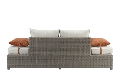 Gray Beige Outdoor Patio Sofa Set with Ottoman for Garden Living