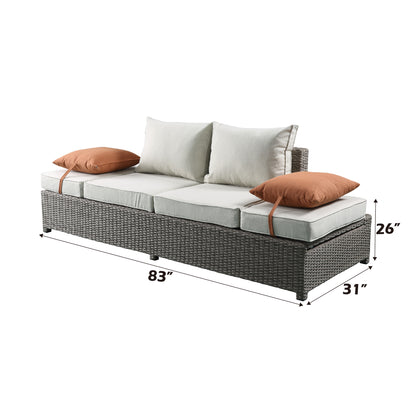 Gray Beige Outdoor Patio Sofa Set with Ottoman for Garden Living