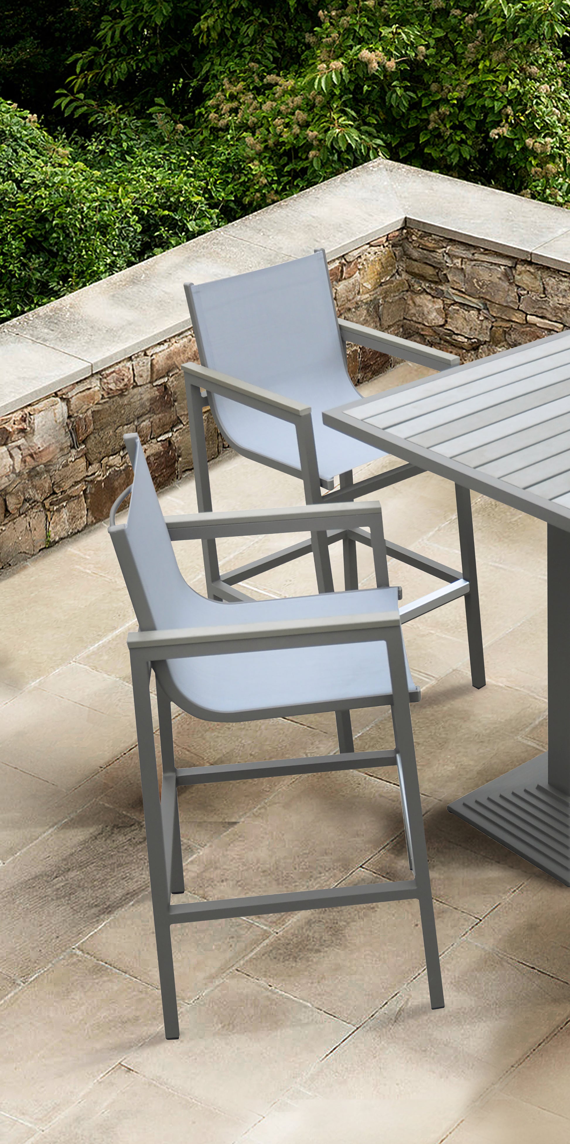 Gray Aluminum Patio Barstool with Textilene Sling