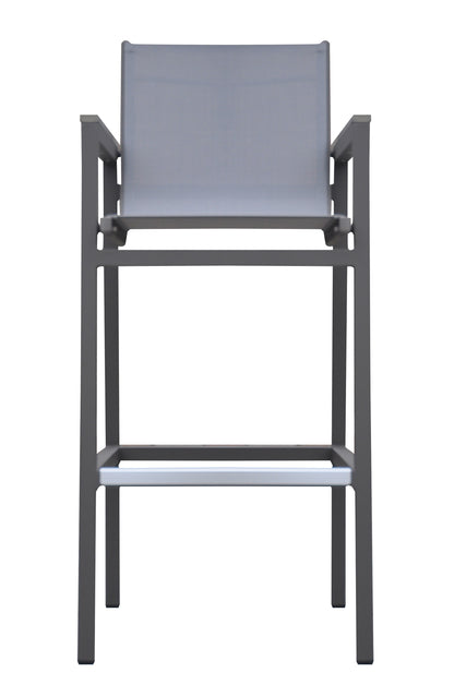 Gray Aluminum Patio Barstool with Textilene Sling