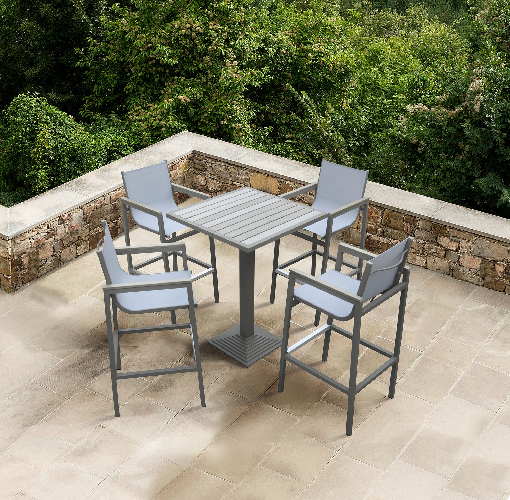 Gray Aluminum Patio Barstool with Textilene Sling