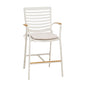 Isora Outdoor Patio Aluminum Barstool in Light Matte Sand with Natural Teak Wood Accent