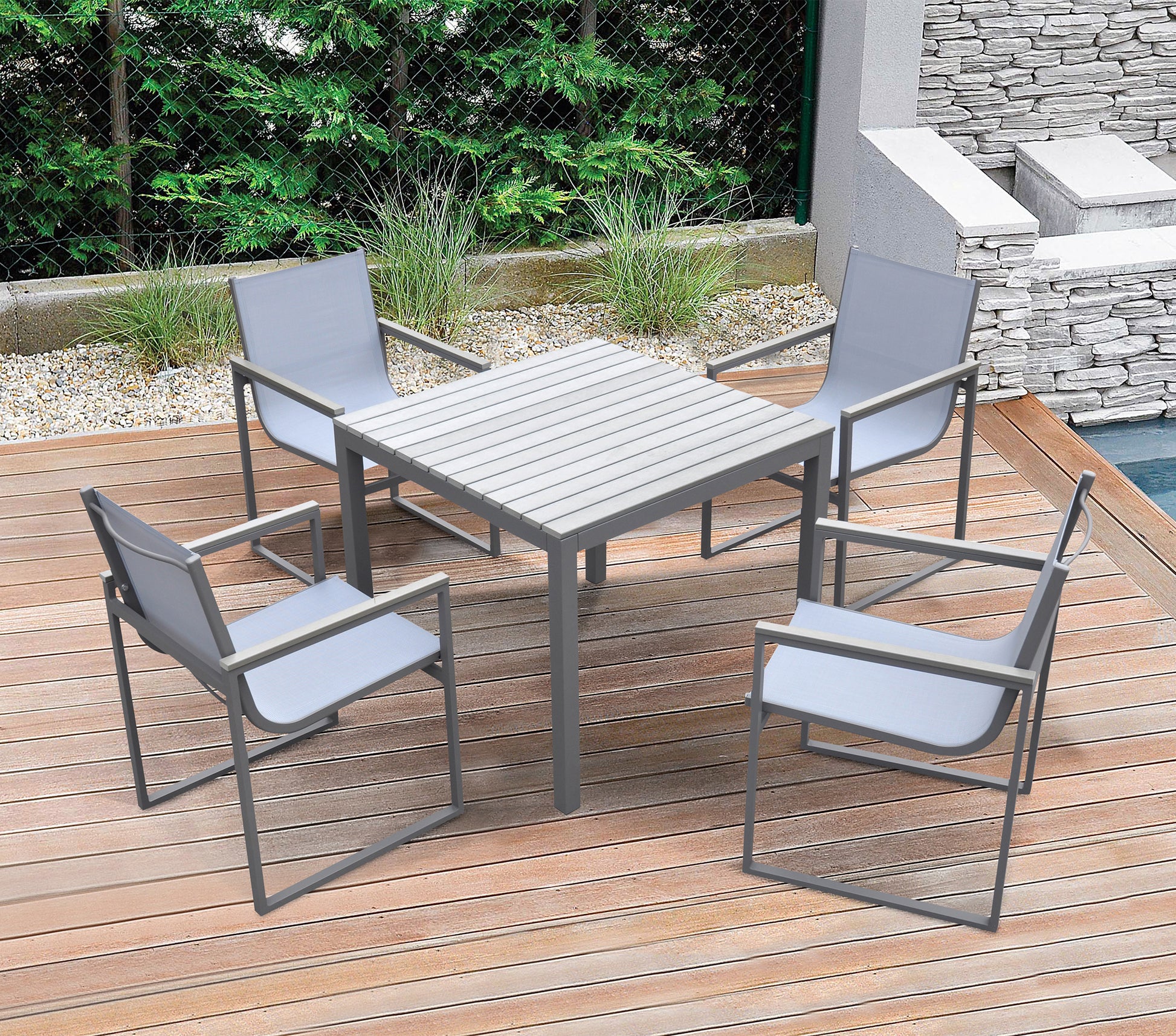 Gray Metal Wood Patio Dining Chairs - Set of 2