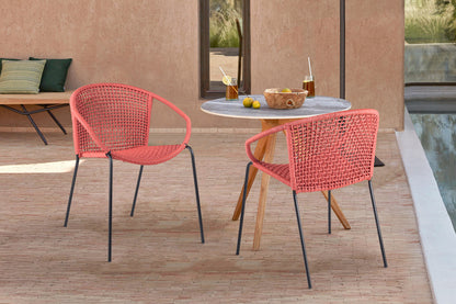 Quilla Indoor Outdoor Stackable Steel Dining Chair with Brick Red Rope - Set of 2