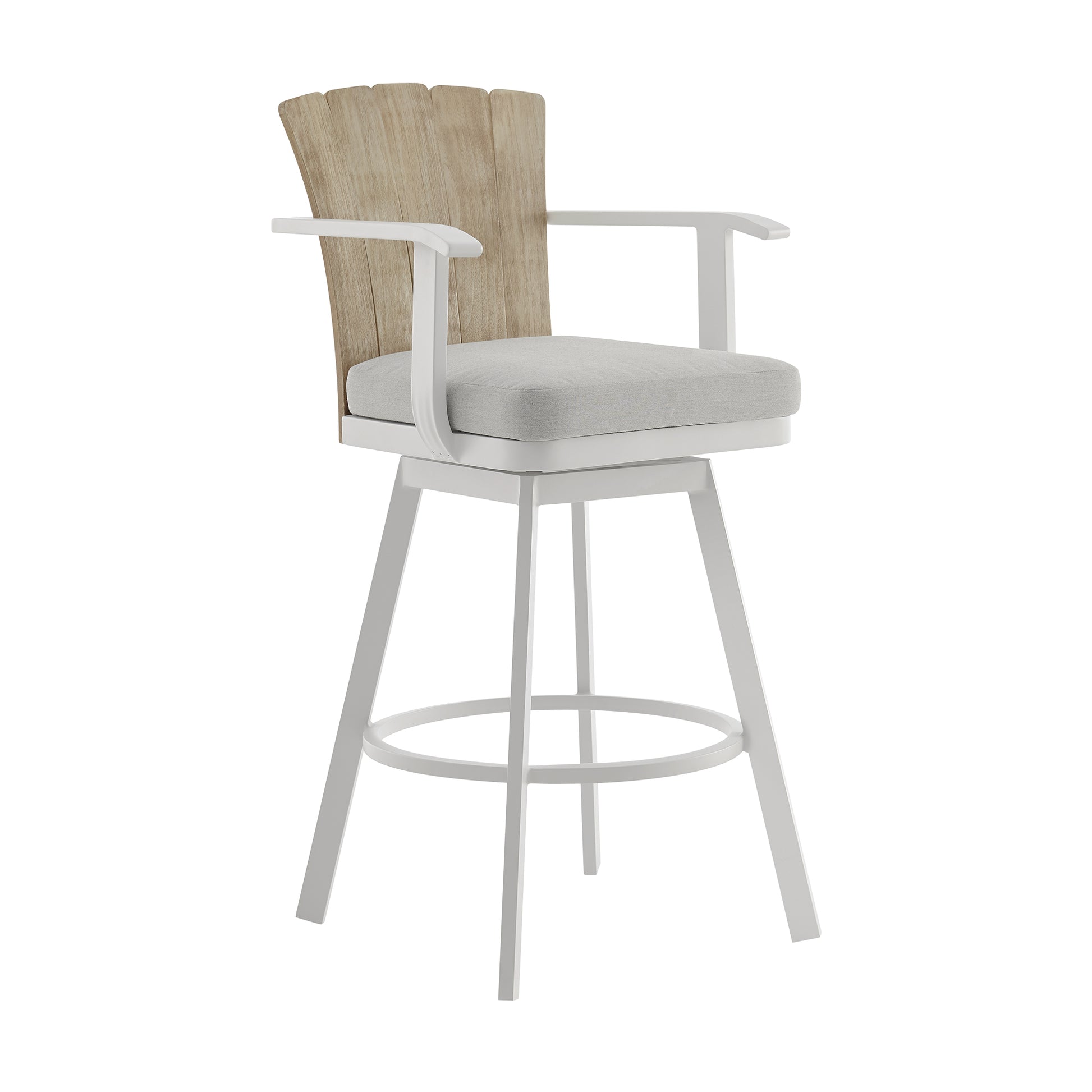 Hazel Outdoor Patio Swivel Counter Stool - Gray Aluminum & Teak Wood