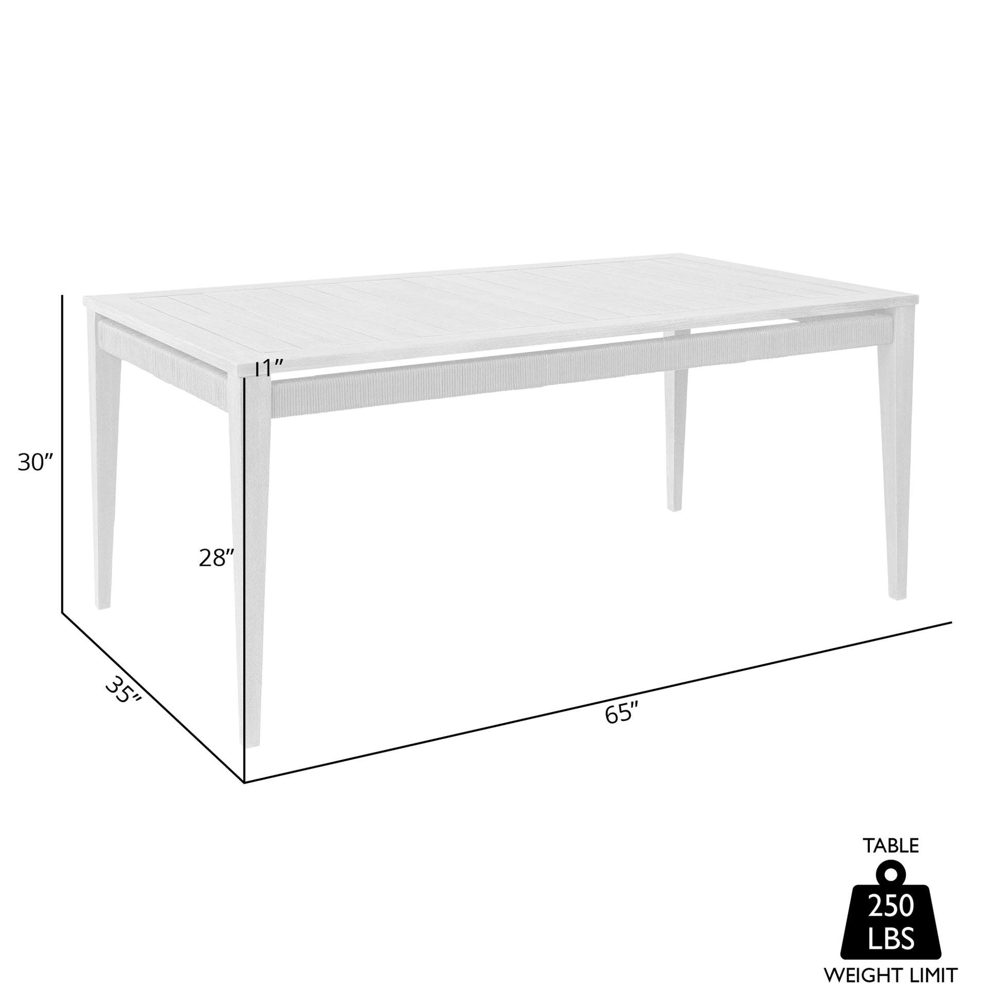 65 inch Eucalyptus Outdoor Dining Table for Garden or Poolside