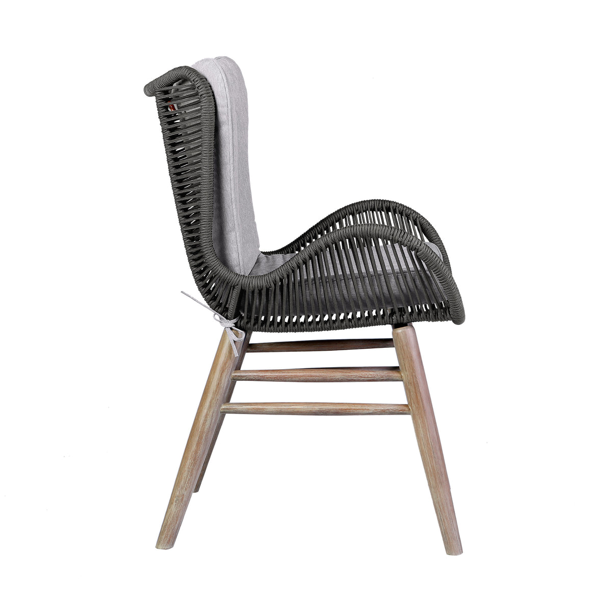 Mateo Outdoor Patio Dining Chair - Light Eucalyptus Wood & Charcoal Rope