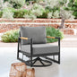 Crown Outdoor Patio Swivel Glider Lounge Chair in Black Aluminum and Teak Wood with Cushions