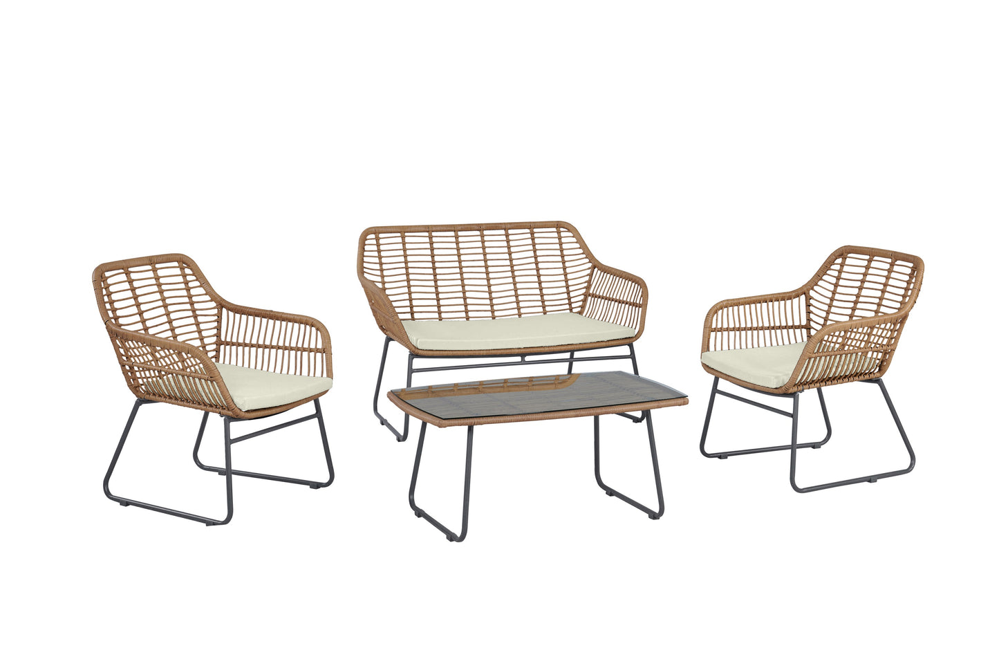 4-Piece Conversation Set in Tan and Cream