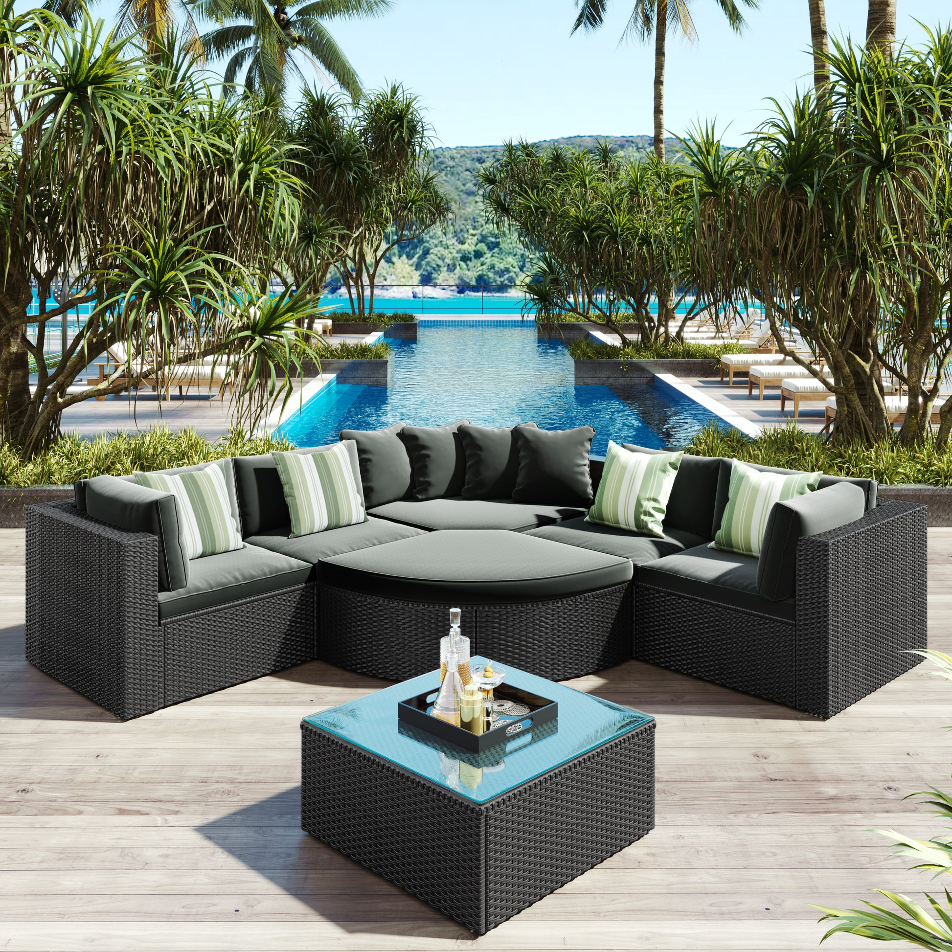Gray Wicker Patio Sofa Set for Garden or Poolside Living