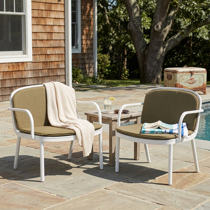 Luna Outdoor PP Club Chair, White Frame with Green Cushion, Set of 2