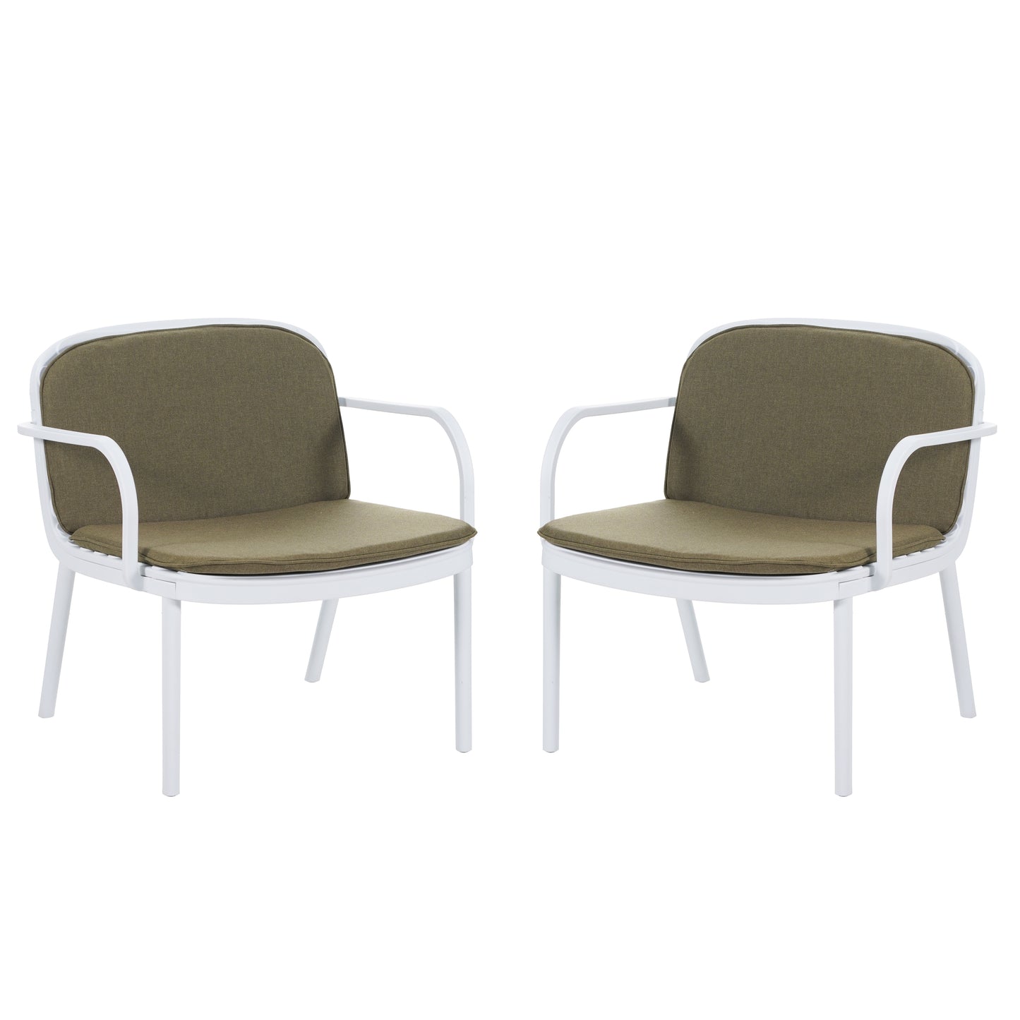 Luna Outdoor PP Club Chair, White Frame with Green Cushion, Set of 2