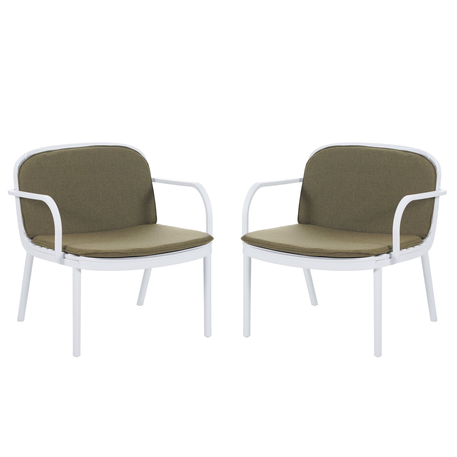 Luna Outdoor PP Club Chair, White Frame with Green Cushion, Set of 2