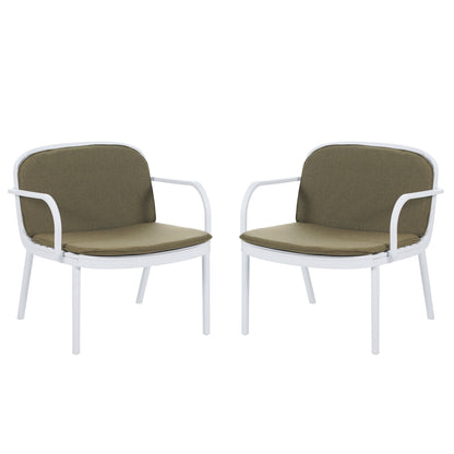 Luna Outdoor PP Club Chair, White Frame with Green Cushion, Set of 2