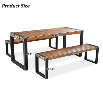 3-Piece Acacia Wood Patio Dining Set - Table & 2 Benches