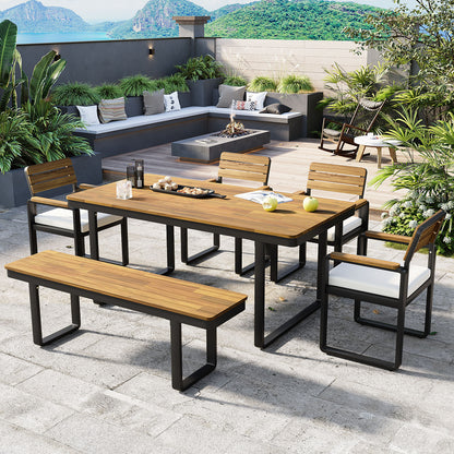 6 Piece Acacia Wood Patio Dining Set with Cushions