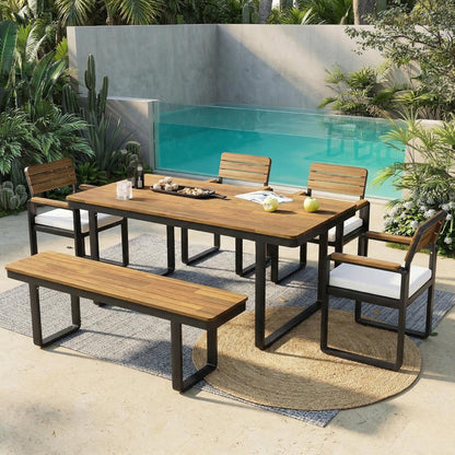 6 Piece Acacia Wood Patio Dining Set with Cushions