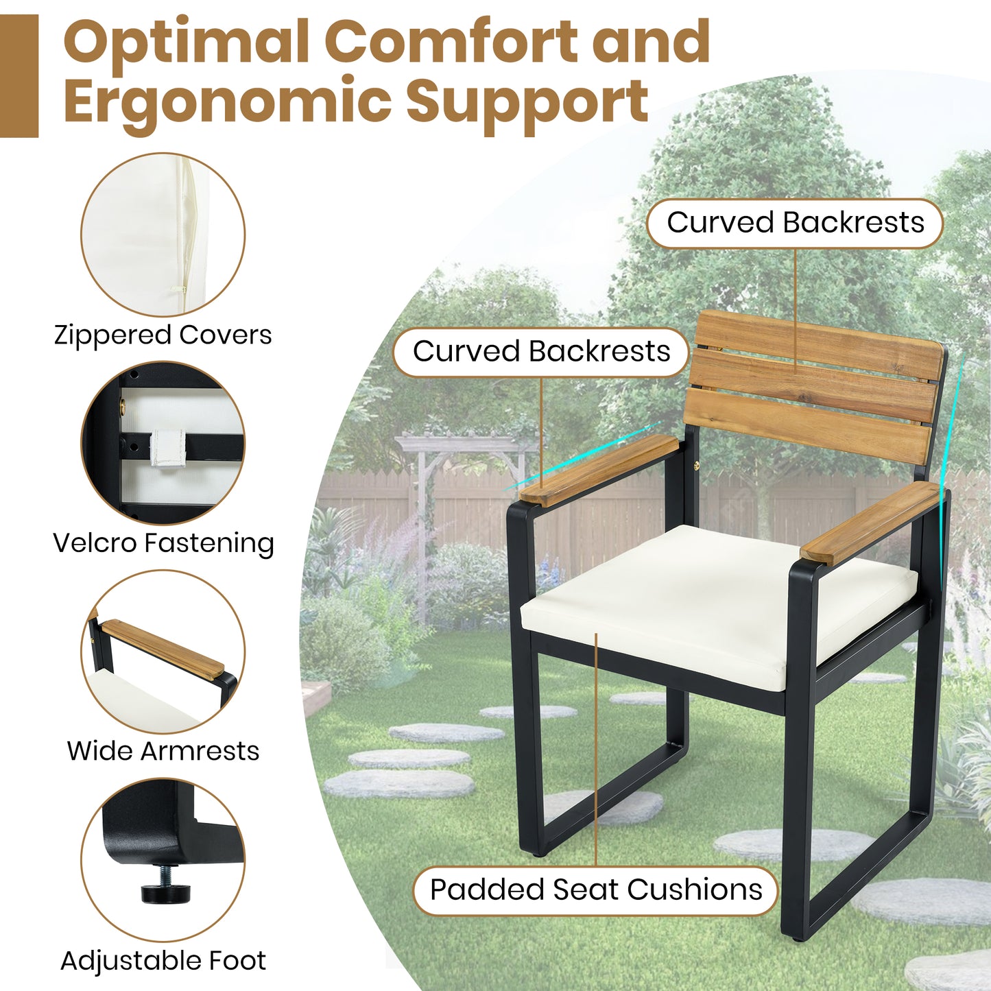 6 Piece Acacia Wood Patio Dining Set with Cushions