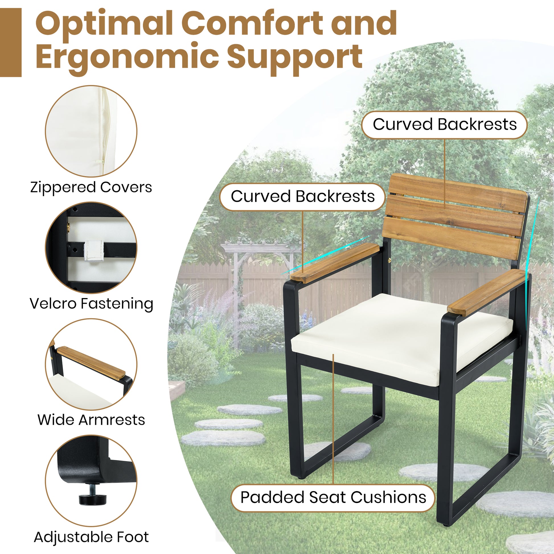 6 Piece Acacia Wood Patio Dining Set with Cushions