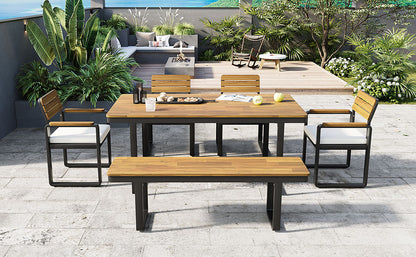 6 Piece Acacia Wood Patio Dining Set with Cushions