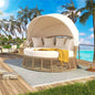 <Old SKU: N704G201243A> Outdoor Patio Rattan Round Daybed with Retractable Canopy, Wicker Furniture Round Poolside Sofa Sunbed with Removable Cushions, Backyard, Porch, Beige