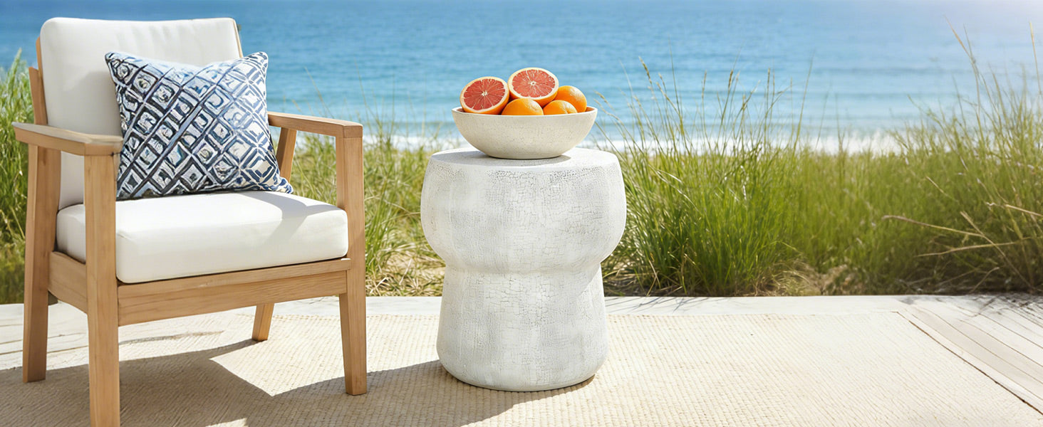 Grey Magnesium Oxide Outdoor Accent Table with Vintage Crack Texture